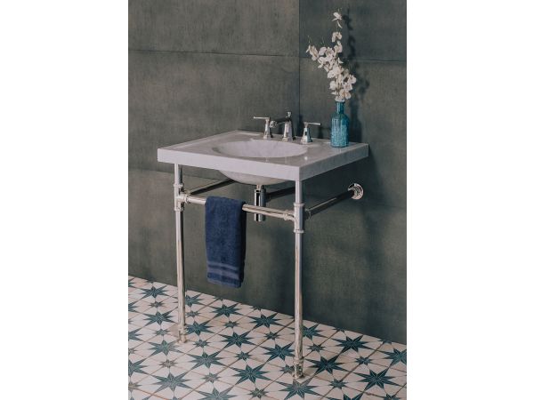 Vintage Washbasin with Elemental Facet Legs with Crossbar